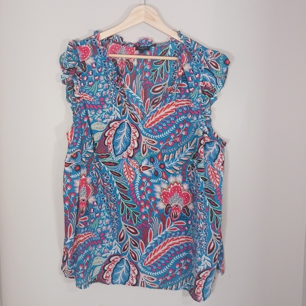 Talbots 2X Tropical Floral Cotton Sleeveless Blouse Vacation Resort Top
